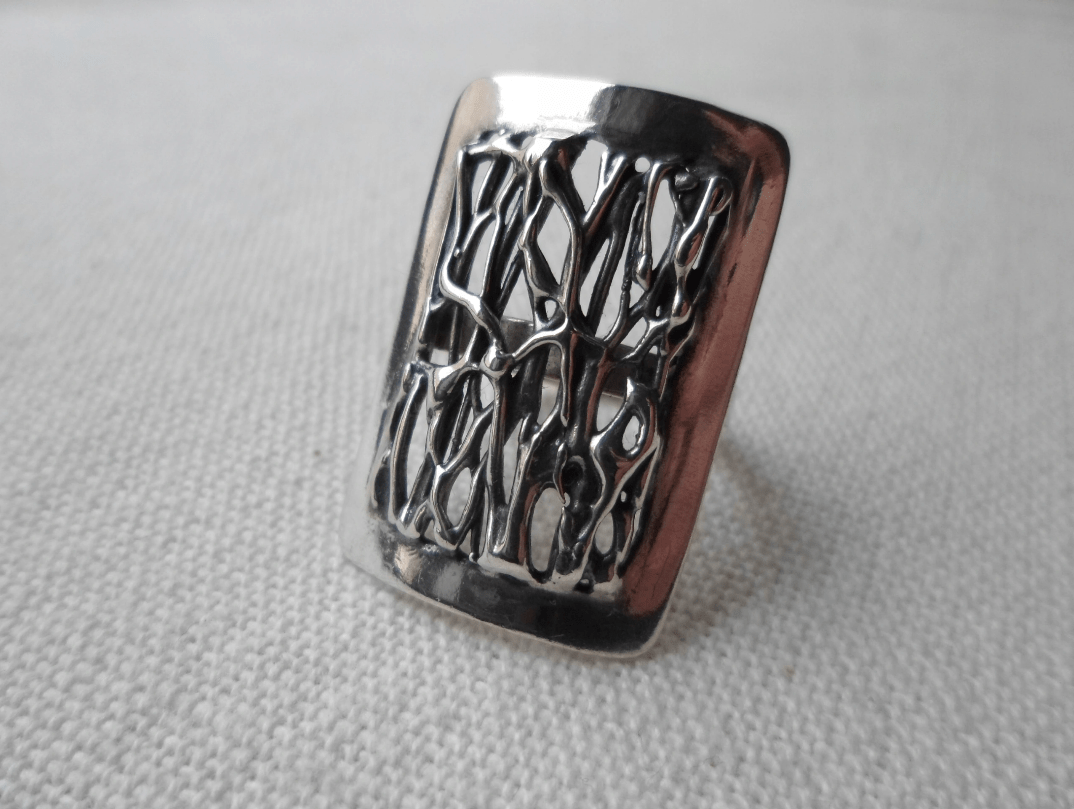 pierścionek, retro, moda retro, styl retro, PRL, vintage, bursztyn, srebro,