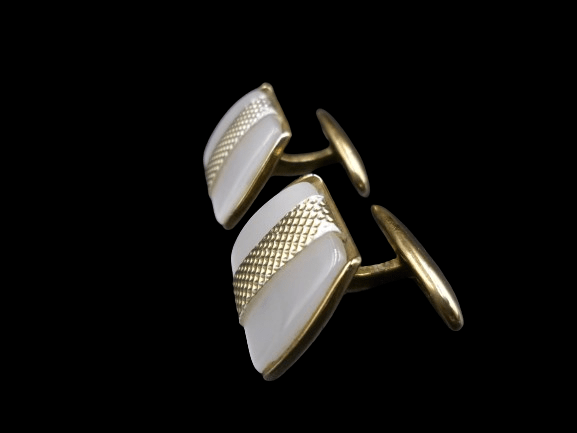 POZŁACANE EKSKLUZYWNE SPINKI DO MANKIETÓW Z MASĄ PERŁOWĄ - obrazek 4